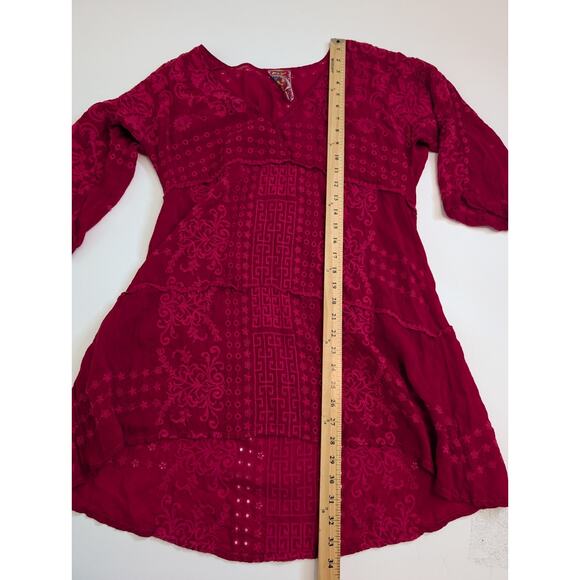 JOHNNY WAS pinkish red v-neck embroidered Tunic Top size s See Measurements - Picture 7 of 8